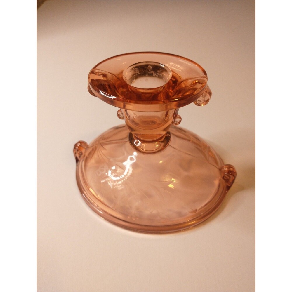 VTG 1920's  Depression Glass Candlestick Holder/Bowl Rose Pink Depression Glass
